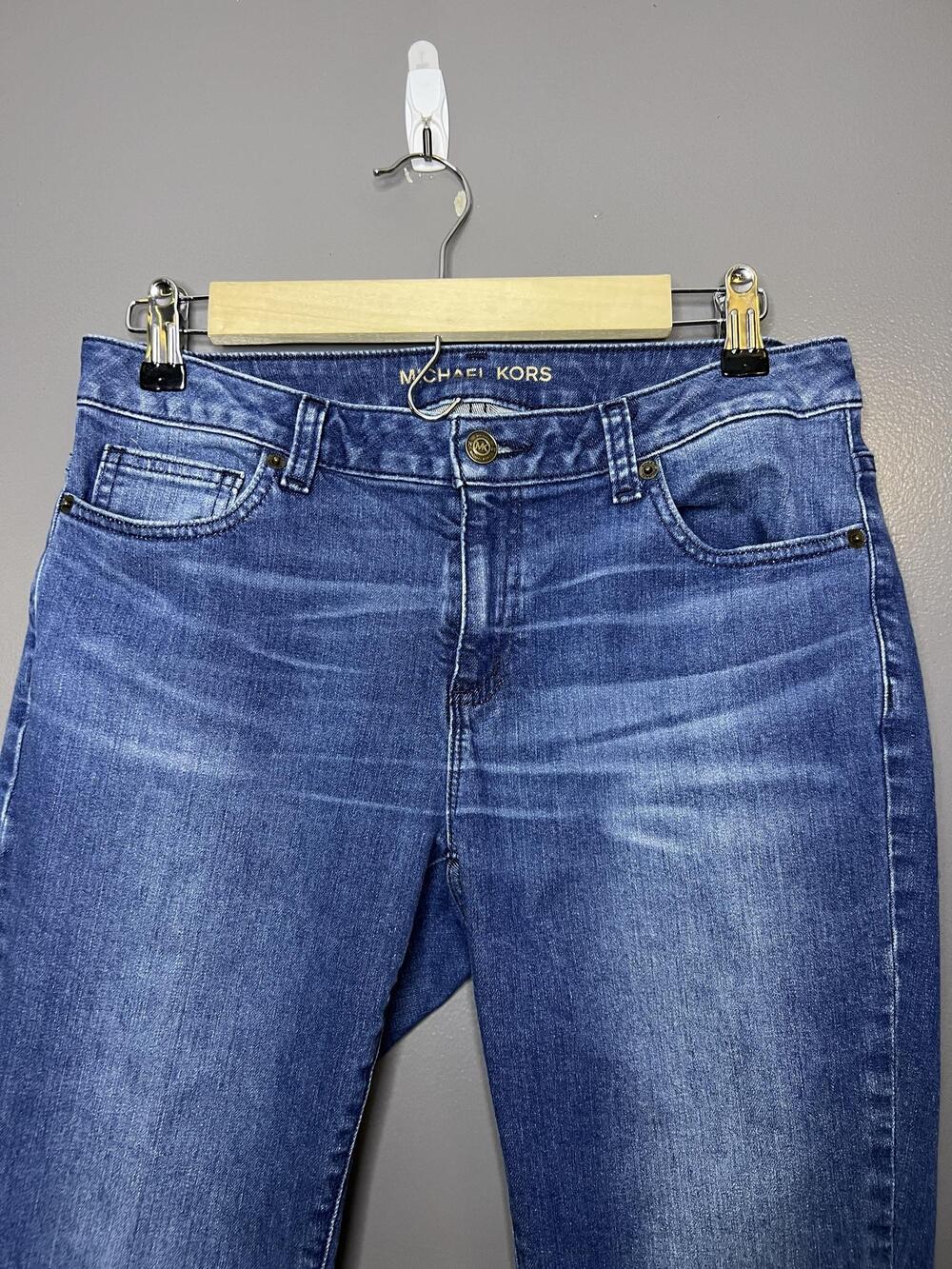 Michael Kors Izzy Skinny Jeans Womens 6 Med Wash Blue Distressed Raw Hem Denim